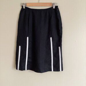 Vintage Black Irish Linen Skirt W/ White Trim Design